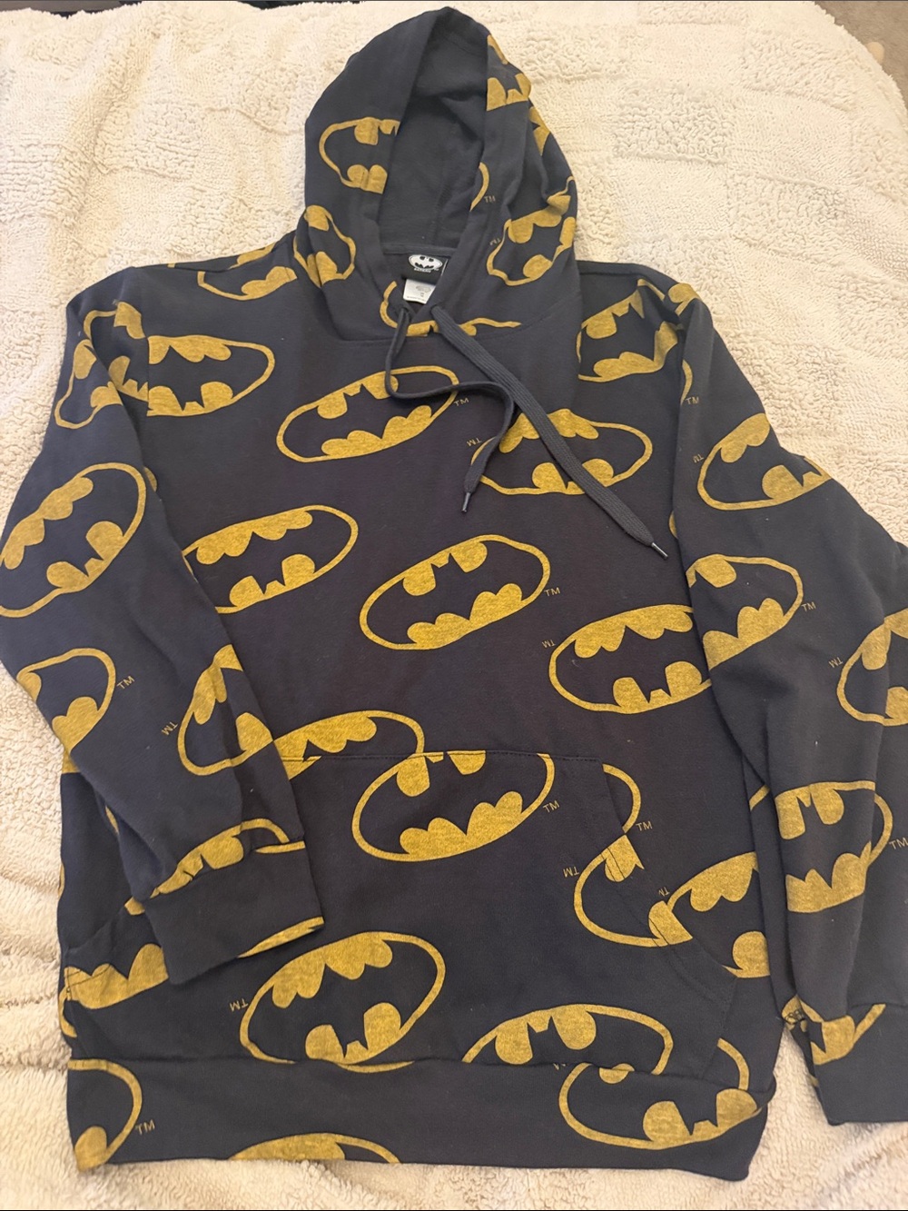 Batman Black Hoodie with Gold Bat Logo Allover Print